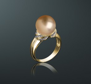 Кольцо с жемчугом кп-08жз: золотистый морской жемчуг, золото 585°