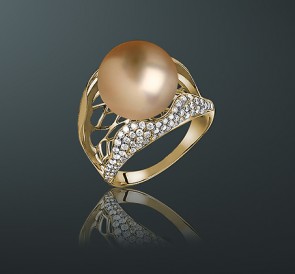 Кольцо с жемчугом кп-13жз: золотистый морской жемчуг, золото 585°