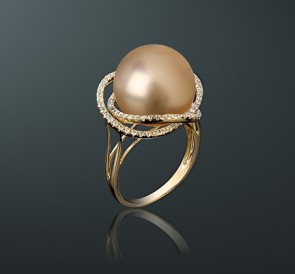 Кольцо с жемчугом кп-51жз: золотистый морской жемчуг, золото 585°