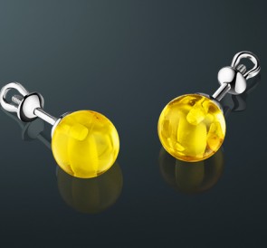 Серьги с янтарем (пусеты) янтарь я-л850бс: лимонный жемчуг, серебро 925°