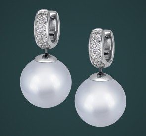 Серьги с жемчугом 7695/2: белый морской жемчуг, золото 585° Серьги с жемчугом 7695/2: белый морской жемчуг, золото 585°